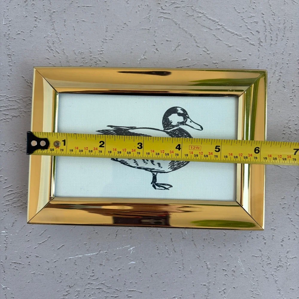 Vintage Mallard Duck Sketch Art Print in Polished Brass Frame Gold Tone 4.5x6.5